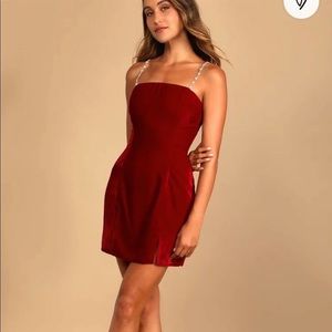 NWT Lulus loaded with luxe red velvet rhinestone bodycon mini dress Size XL